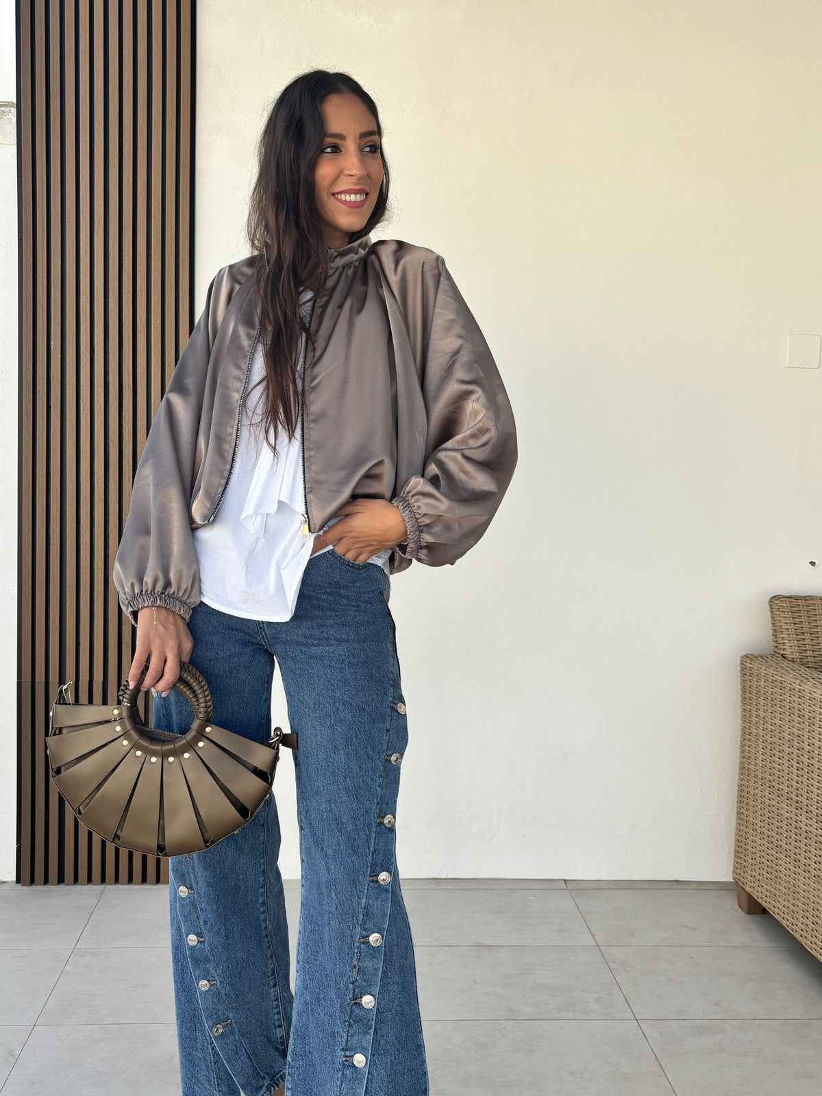 Bomber satinada taupe