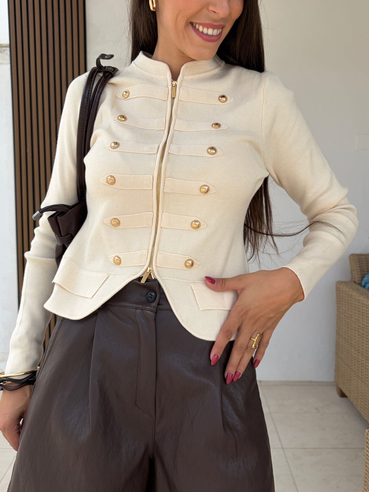Jersey botones-cremallera beige