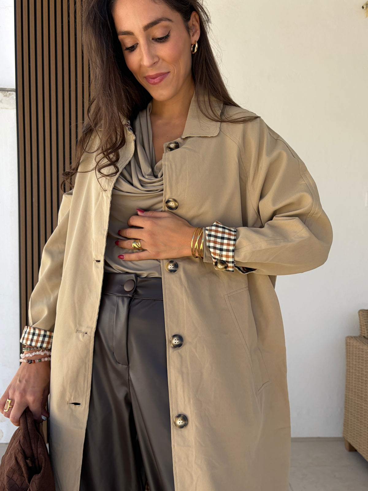 Gabardina reversible beige