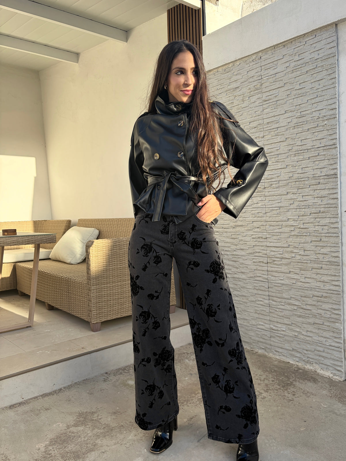 Pantalón estampado de terciopelo