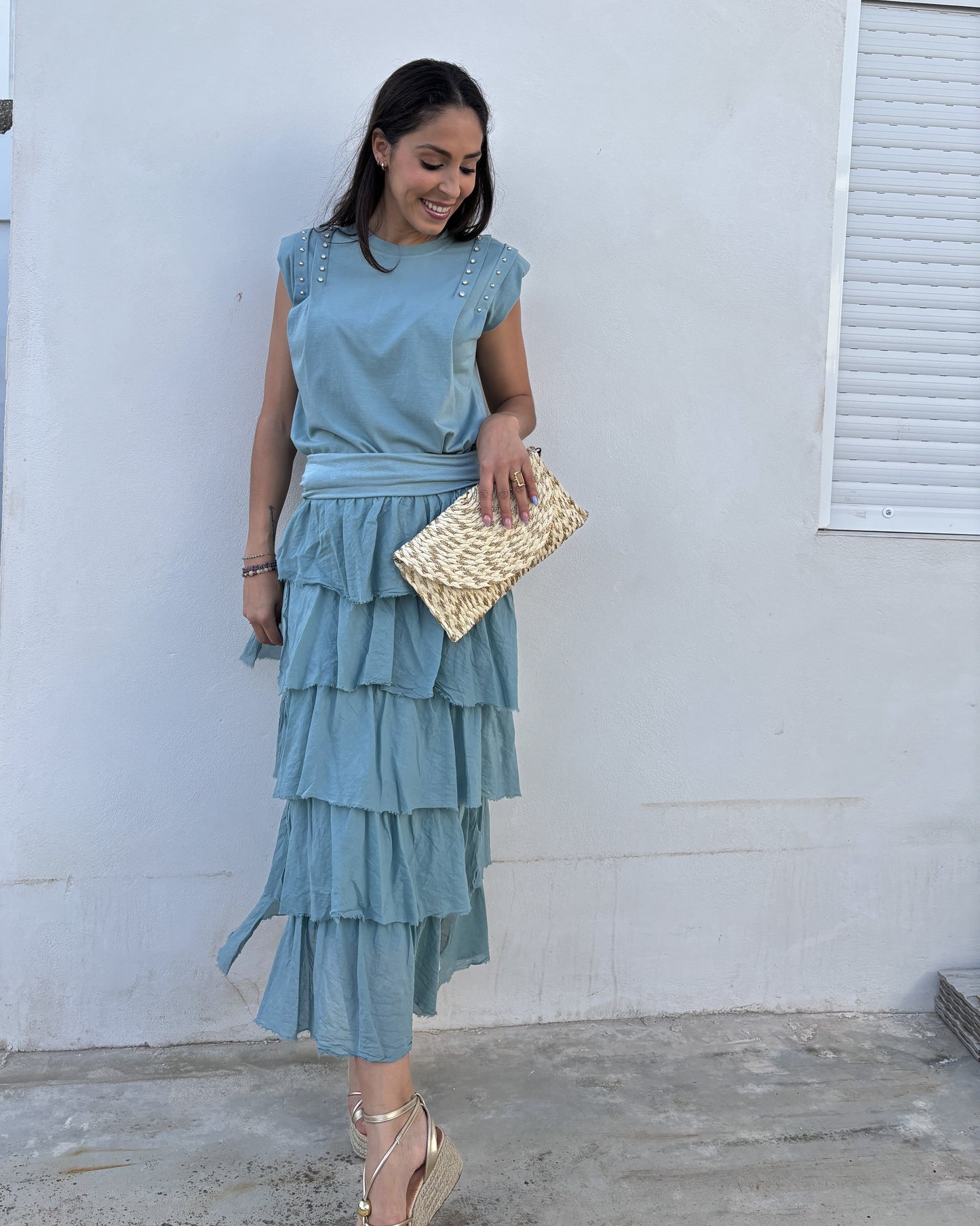 Falda Salma volantes Celeste